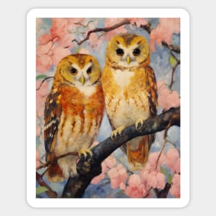 Owl Cherry Blossom Nature Vintage Sticker